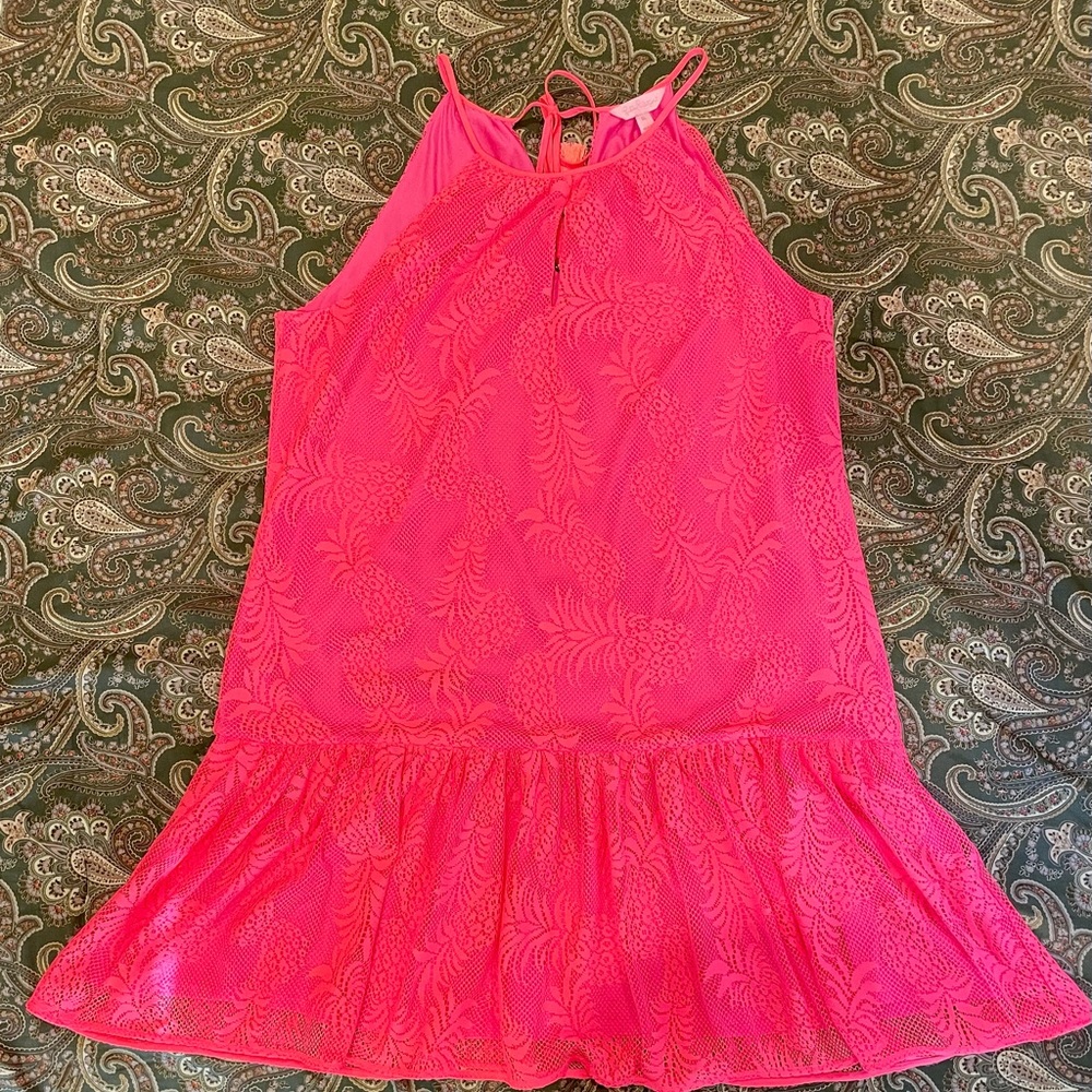 Lilly Pulitzer summer dress, size XL, hot pink, approximately 33 inches long